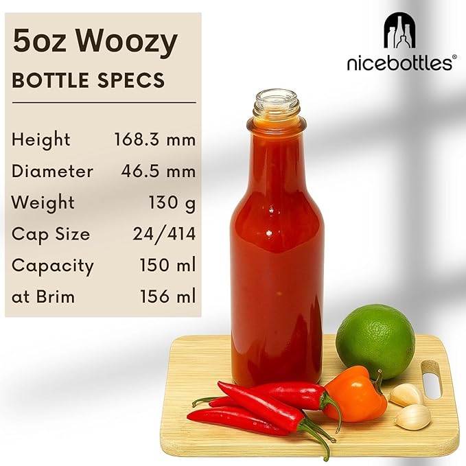 nicebottles Hot Sauce Bottles with Black Caps & Shrink Bands, 5 Oz - 48 Pack