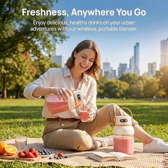 Portable Blender 1000ml Personal Size Blender, USB-C Rechargeable Smoothie Maker with 18000 Rpm Motor, Travel Blenders Cup for Shakes Juices Gym Office