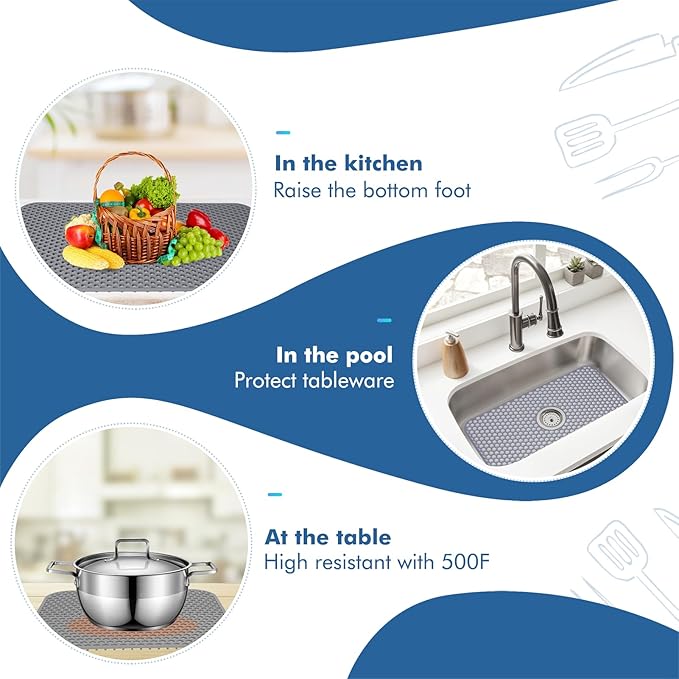 Bestjing Silicone Sink Mat - Protectors for Kitchen Sink with Center Drain, 26"x 14" Kitchen Grid Accessory, Non-Slip Heat-Resistant Mat for Bottom of Farmhouse Porcelain Stainless Steel (Center Hole)