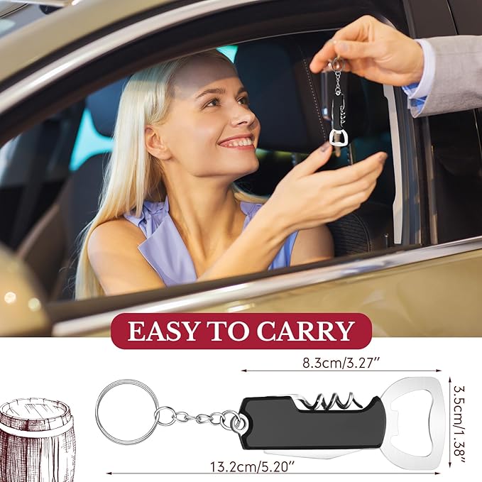 Ziliny 48 Pcs Bottle Opener Keychain Bulk Wine Bottle Beer Opener Keychain 3.27" Stainless Steel Corkscrew Waiter Corkscrew Wine Keyring Gifts for Christmas Bar Party Wedding Home (Black)