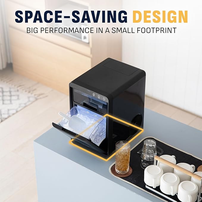 Nugget Ice Maker Countertop | 44 lbs/Day Pebble Ice Machine with Self-Cleaning | Soft Chewable Pebble & Sonic-Style Ice | Black Stainless Steel