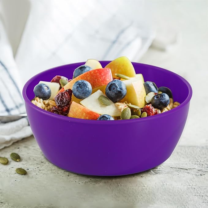 4-Piece Classic Plastic Prep Bowls with Lids, Nesting Plastic Small Mixing Bowl Set for Mixing, Baking, Prepping, Cooking and Serving Food, Microwave and Dishwasher Safe (Purple)