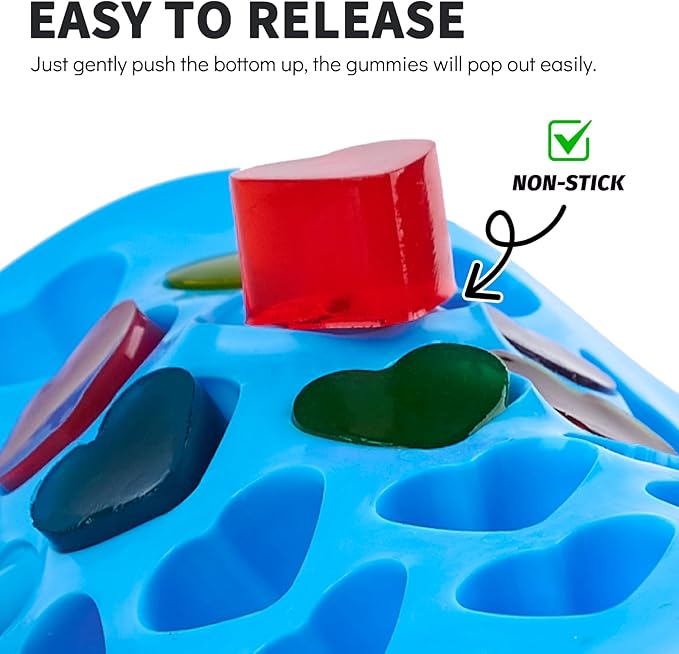 Puyeipt 4 PCS Silicone Gummy Candy Molds, 201 Cavities Non-Stick Mini Size Gummy Bear, Dinosaur, Heart and Donut Molds with 2 Droppers for Small Hard Candies, Jello, Chocolates