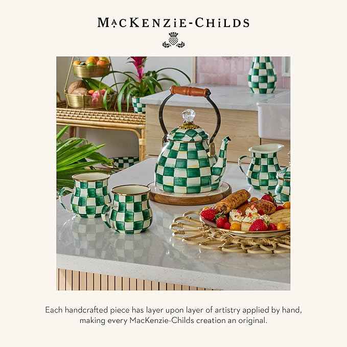 MACKENZIE-CHILDS Enamel Abundant Bowl, Serving Bowl or Fruit Bowl for Display, 13-Cup Capacity, Green-and-White Emerald Check