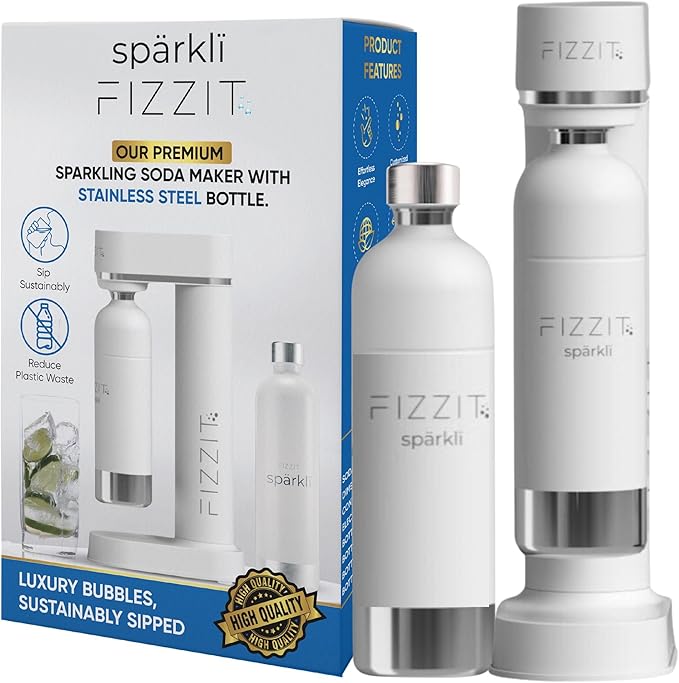 Fizzit Spärklï Carbonated Water Soda Maker | Stainless Steel Bottle | 12pk Drink Mix Variety Pack | FIZZ & FLAVOR BUNDLE