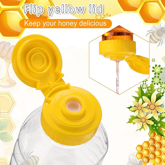 24 Pcs Clear Plastic Honey Bottles Plastic Skep Style Jar Honey Squeeze Bottle Empty Refillable Honey Dispenser with Flip Top Lids Leak Proof Honey Containers Holders for Storing and Dispensing (12oz)