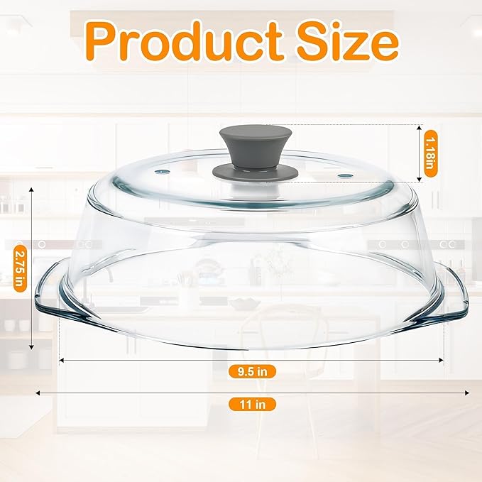 Glass Microwave Splatter Cover for Food with Microwave Place Mat - Sturdy Plate Guard Lid with Vent Holes and Easy-Grip Silicone Handle - BPA Free, Dishwasher Safe (Grey)