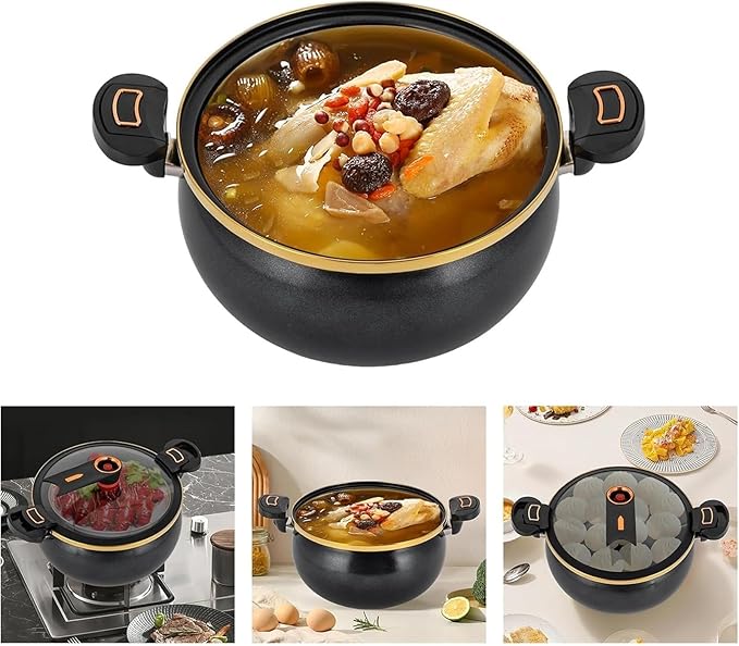 8L / 8.45Qt Micro Pressure Cooker With Visual Glass Lid & Handles, Non-Stick Multi-Function Pot For Gas, Electric Ceramic & Induction Stoves(Black)