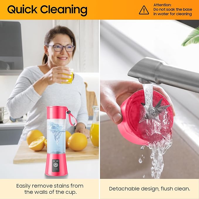 Cordless Portable Personal Size Blender - Mini Blender Make Smoothies and Shakes, 380Ml BPA Free Travel Cup, Powerful Blending Suit in Office/Home/Gym, Mother's Day