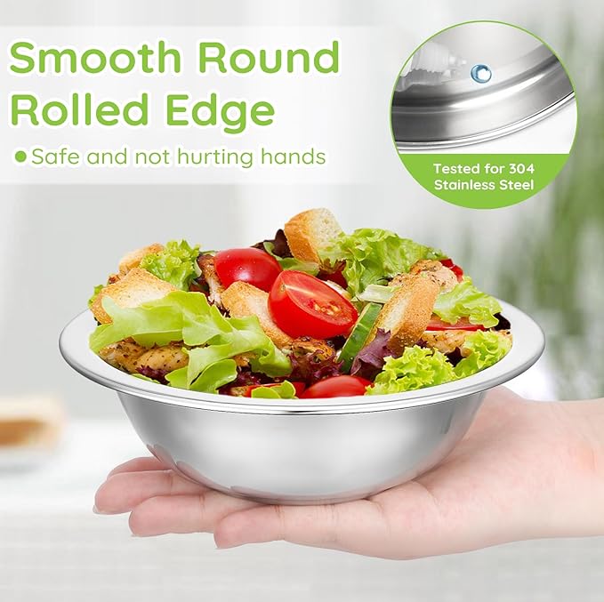 304(18/8) Stainless Steel Mixing Bowls for Kitchen, 8 Pack 6.3" 13.67 fl.oz Small Metal Mixing Bowls Set Stackable for Baking Serving Cooking Food Prep Storage Dishwasher Safe Lightweight