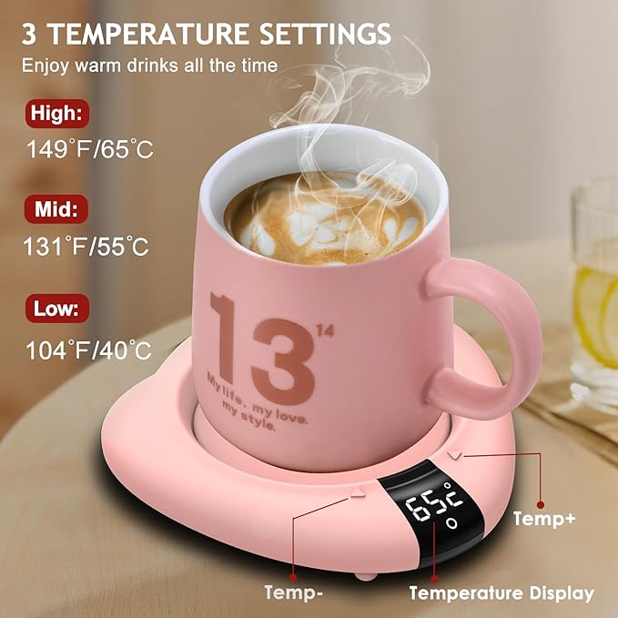 TRILINK Coffee Mug Warmer (No Cup), Electric Cup Warmer for Desk, 3 Temperature Levels, Auto Shut Off, Portable Mug Heater for Coffee, Beverage, Milk, Tea and Hot Chocolate, Pink