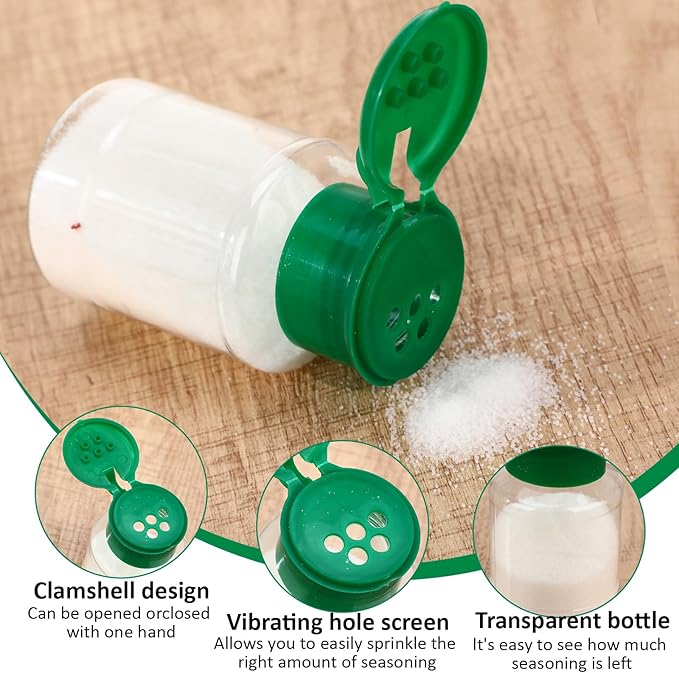 Amyhill 100 Pcs Plastic Spice Bottles Spice Jars with Green Cap Seasoning Jars Shaker 2 Oz/ 60ml Clear Bottle Containers with Shaker Lids for Storing for Spices, Herbs, Powders, Glitters Supplies
