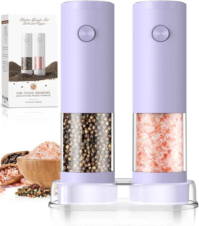 Salt and Pepper Grinder Set Gifts for Women Automatic Battery Pepper Mill Shakers Kitchen Accessories Cooking for Mom, Adjustable Coarseness Salt Pepper Shakers Family Gifts Ideas