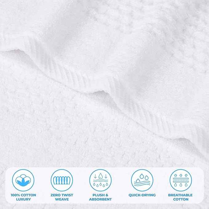 Superior Playa Zero Twist Cotton Medium Weight Small Towels, for Kitchen, Bathroom, Shower, Spa, Plush, Quick Dry, Ultra-Soft Essentials, Waffle Textured, Face Towels Washcloths, Set of 12, White