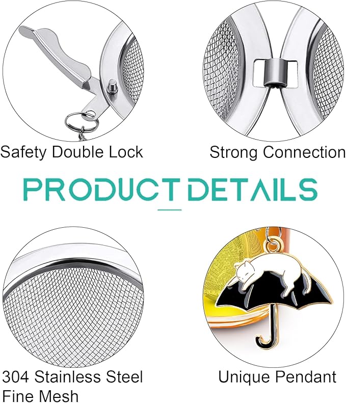 2Pack Tea Infuser with Cute Cat Charm,Premium Stainless Steel Loose Leaf Tea Strainer Tea Steeper Tea Ball Tea Infusers for Loose Tea