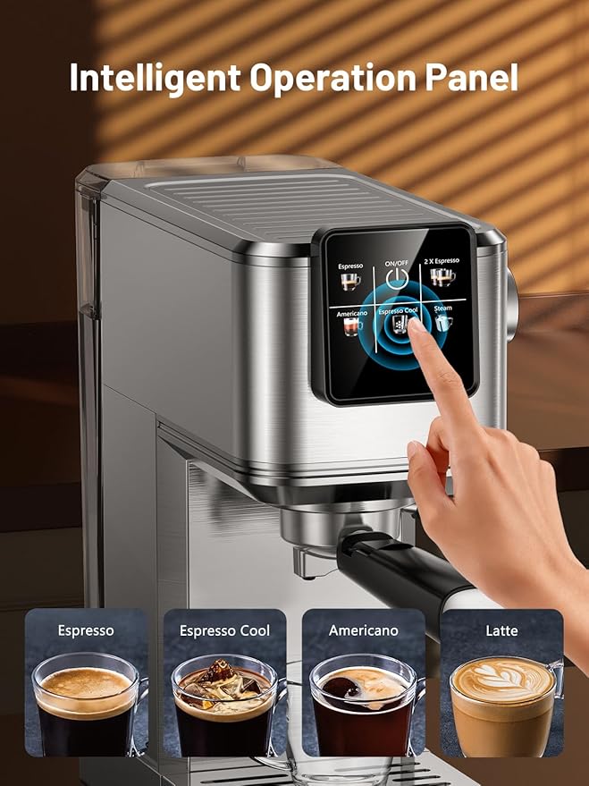KEENSTAR 20Bar Espresso Machine with Rapid Cold Brew, Hot & Iced Coffee Makers, Stainless Steel Espresso Maker with Milk Frother Steam Wand, Touch Screen with Water Tank for Latte, Cappuccino, Gift
