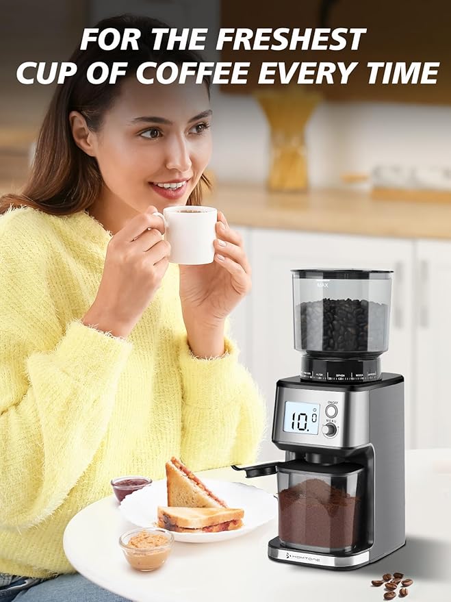 Homtone Commercial Conical Burr Grinder, 51-Setting Electric Espresso Grinder for 51-58mm Portafilters with Timer, Anti-Static, Low Noise for Cafe Home