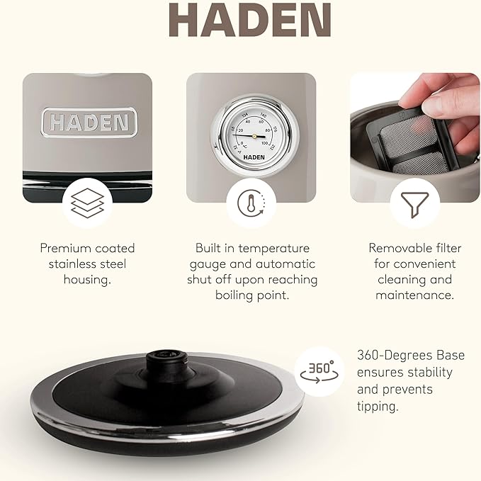 Haden Dorset 2 Slice Wide Slot Stainless Steel Toaster Bundled with 1.7 Liter Stainless Steel Electric Kettle with 360-Degree Base, Putty & Chrome