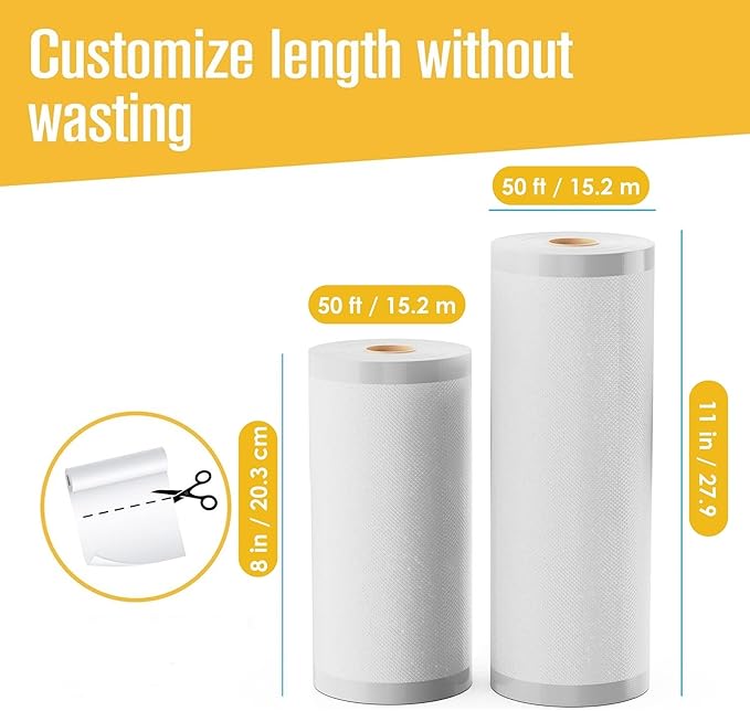 Houseables Vacuum Seal Bags, Vacuum Sealer Rolls, Sous Vide Bags, Food Saver Rolls, 2 Pack, 11 Inch & 8 Inch x 50FT, Commercial Grade, Vaccum Sealed Storage, Microwave & Freezer Safe, Store A Meal