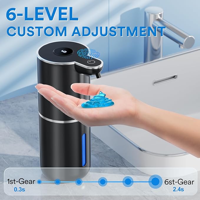 Automatic Liquid Soap Dispenser Touchless, Rechargeable Electric Dish ＆ Hand Soap Dispenser with Smart Digital Display, 6 Adjustable Level, Wall Mounted, 380ml IPX5 for Kitchen and Bathroom