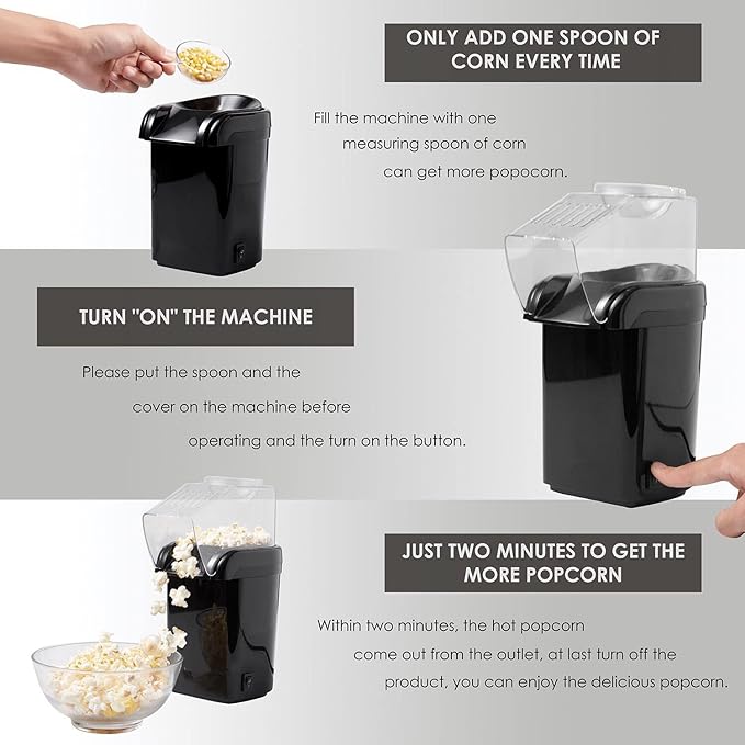 Nostalgia Hot Air Popcorn Popper Maker, 1200W Electric Pop Corner Machine, 16 Cups, 3 Minutes Done, Fully Automatic Healthy No Oil and No Sugar Corn Popcorn Machine (Black)