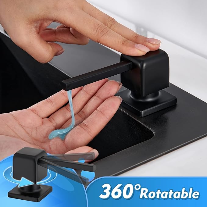 CREA Soap Dispenser for Kitchen Sink, Kitchen Soap Dispenser Black Square Built in Sink Soap Dispenser for Bathroom with 17 OZ Bottle