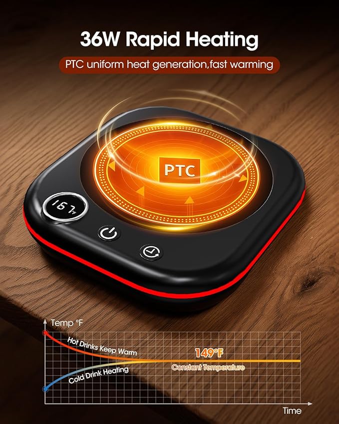 Coffee Mug Warmer - 36W Cup Warmer for Desk with Temperature Display & Ambient Light, 1-12 H Timer, 4 H Auto Shut Off, Smart Candle Warmer, Gift for Coffee, Tea, Milk, Beverage