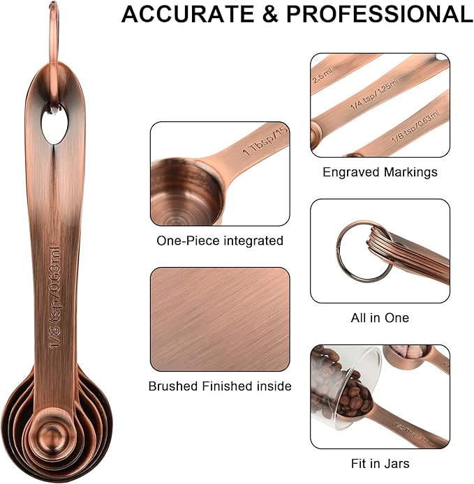 Smithcraft Measuring Cups and Spoons Set, Copper Measuring Cups and Spoons Set for Baking & Kitchen, Stainless Steel Measure Cup and Spoon for Dry &Liquid, Metal 7 Measure Cups&6 Spoons