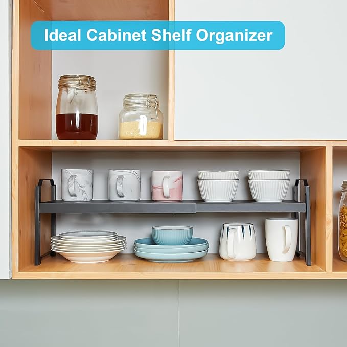 X-cosrack 2 Pack Expandable Kitchen Cabinet Shelf Organizer, Stackable Adjustable Storage Shelves for Pantry Cupboard Kitchen Counter, 20LBS Loading Capacity, Size: W*D*H=20.5 * 8.26" * 8.72"