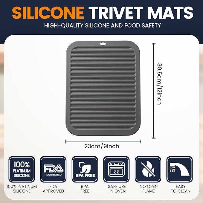 Silicone Trivet Mats 4 Heat Resistant Pot Holders Multipurpose Non-Slip Hot Pads for Kitchen Potholders, Drying mat, Jar Opener, Spoon Holder, Coaster.(Warm Gray)
