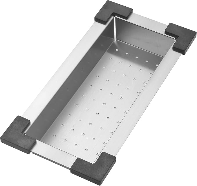 STARSTAR Stainless Steel Colander For Workstation Kitchen Sink (Black Cover, 16.7/8 W - 8.5/8 L)