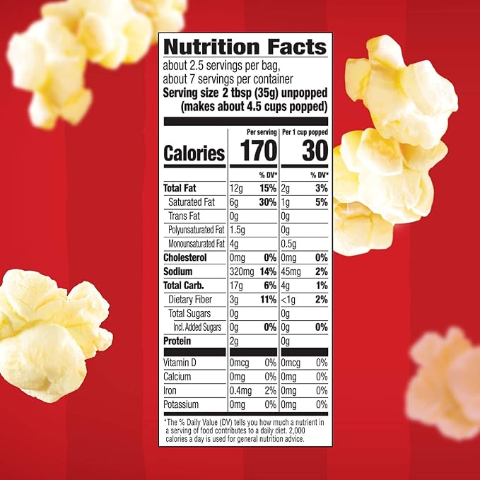 Orville Redenbacher’s Microwave Popcorn, Butter Flavor, 3g Fiber Per Serving, 3.29 oz., 3-Count (12 Boxes)