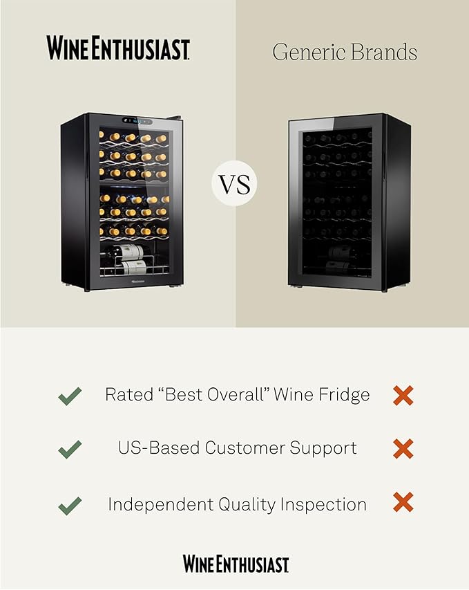Wine Enthusiast 32-Bottle Dual Zone MAX Compressor Wine Cooler – Freestanding Mini Fridge with Digital Touchscreen, LED Display, Split Storage for Red & White Wines, Matte Black Refrigerator Home Bar