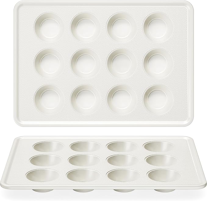 HONGBAKE 2 Pack Nonstick Ceramic Muffin Pan, 12 Cup Muffin tin for Baking, Non-toxic Cupcake Pan, Heavy-duty Aluminized Steel Cupcake Tray with Diamond Texture, Easy To Clean (Cream, 2PCS)