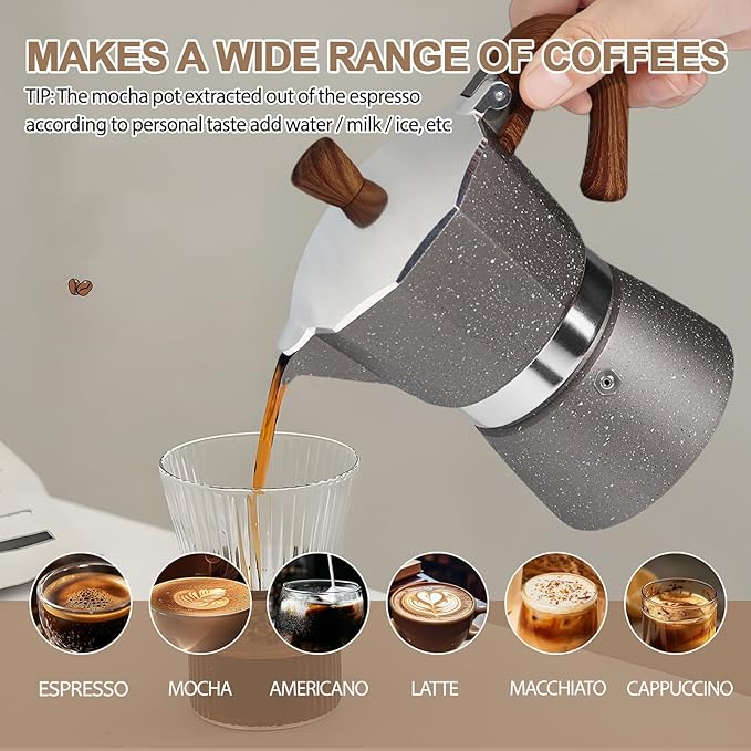 Aluminum 3 Cup 150ml Moka Pot Express Coffee Maker Stovetop Espresso Colorful Coffeemaker Italian Classic Style Brewing Greca Cafe Mocha Machine for Cafeteras Lover Camping Travel and Home Use 5oz