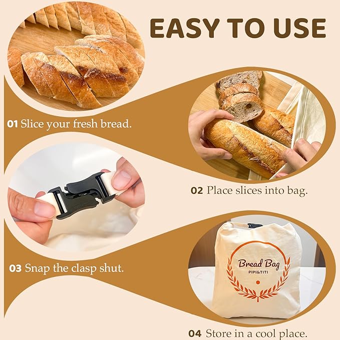 PIPI&TITI Reusable Beeswax Bread Bags for Homemade Bread (2-packs),Zippered Bread Bag for Sourdough Bread Storage,17x12.6 inches Food Storage,Portable Beeswax Cotton Bag,Freezer Friendly