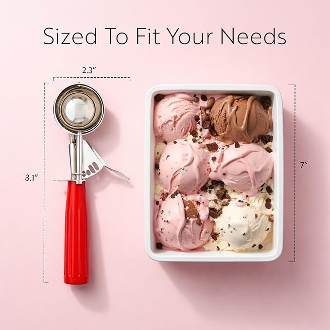 Restaurantware 1.75 Ounce Portion Scoop, 1 Trigger Release Stainless Steel Cookie Scoop - With Red Handle, Stainless Steel Disher, For Portion Control, Cookie Dough, Cupcake Batter, Or Ice Cream
