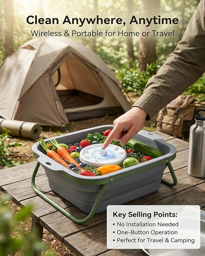 Ultrasonic Fruit and Vegetable Produce Cleaner Device Washing Machine Portable Wireless Waterproof Veggies Wash Cleaning Purifier with Titanium Electrolysis Purification for Home Kitchen(2PCS)
