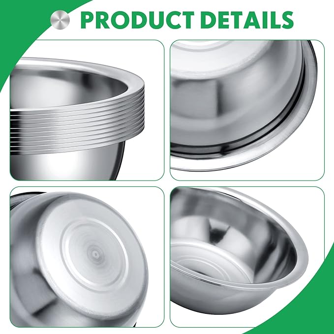 Pinkunn 12 Pcs Stainless Steel Mixing Bowls, Nesting Metal Salad Prep Bowls Bulk Reusable Baking Food Container Large Medium Small for Kitchen Hotel Restaurant Cooking, Silver (9.45 x 3.15 Inch)