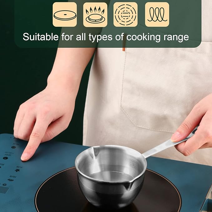 Stainless Steel Butter Warmer, Saucepan Chocolate Milk Butter Melting Pot Small Sauce Pan with Pour Spouts Cooking Pot for Hot Oil Soup Coffee Tea Warming (Silver)
