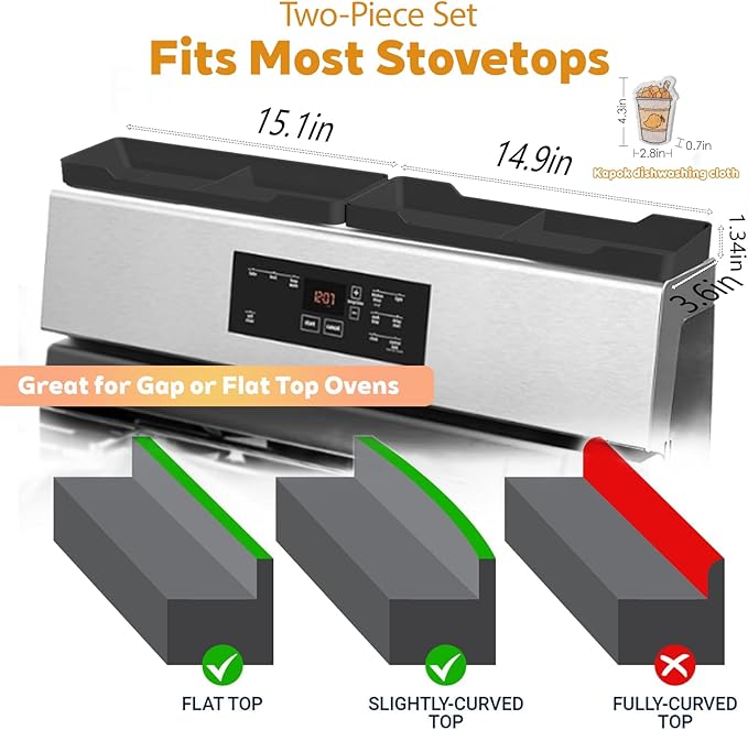 30 Inch Magnetic Silicone Stove Top Shelf, Heat Resistant Spice Rack for Kitchen, Space Saving Organizer with 6 Sticky Pads, Fits Back of Stove（Black 30''x3.8''）
