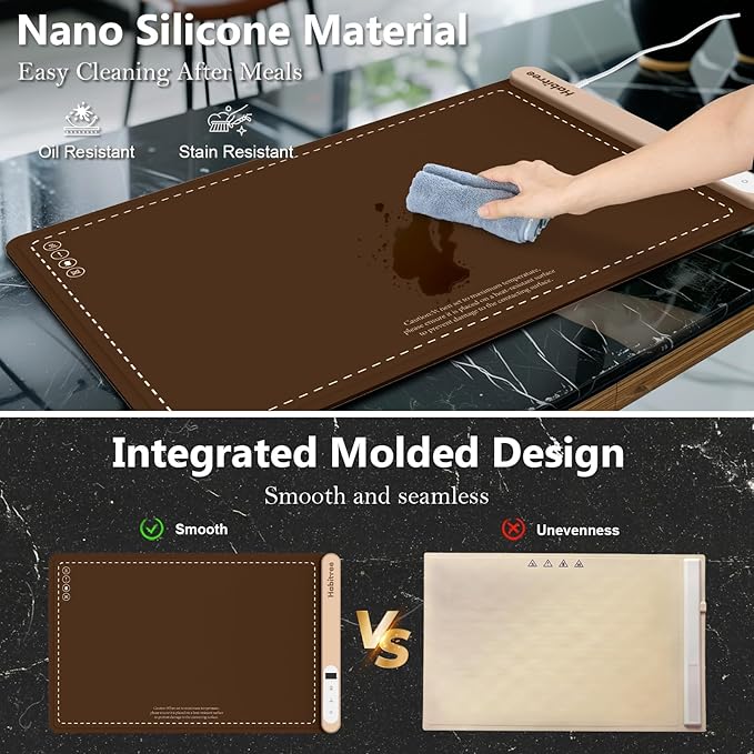 3-Pack Silicone Food Warming Mat & Food Warmers for Parties Buffet - Rapid Heating 6-Level Temp Control, Rollable Portable Easy Clean - Value Set for Gatherings & Home Daily Use（Brown）