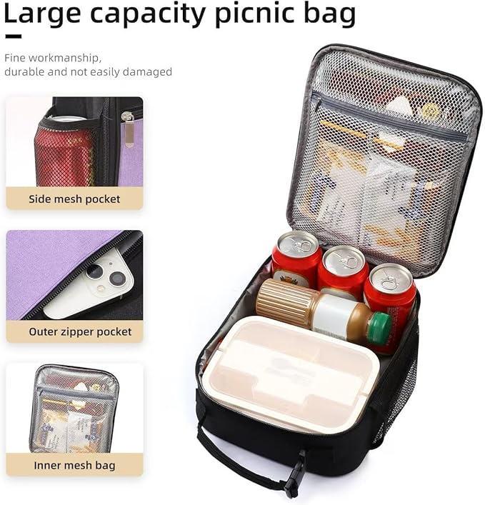 Lovoeo Lunch box Lunch bag for men women Insulated Lunchbox Lunch bags for Work Picnic Travel (Thicken light purple)