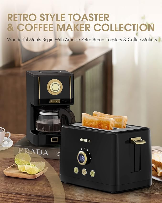 Amaste Coffee Maker, 25 Oz Drip Retro Style Coffee Machine with Glass Coffee Pot with Reusable Coffee Filter & Three Brewing Modes, Warming Plate, CM 1003AE-Black