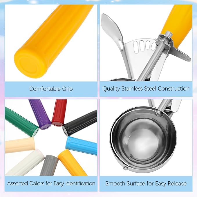 Hsei 9 Pcs Ice Cream Scoops Stainless Steel Cookie Portion Scoop with Handle for Baking Food Cookie Dough Cupcake Batter (Many Color,40mm to 78mm)
