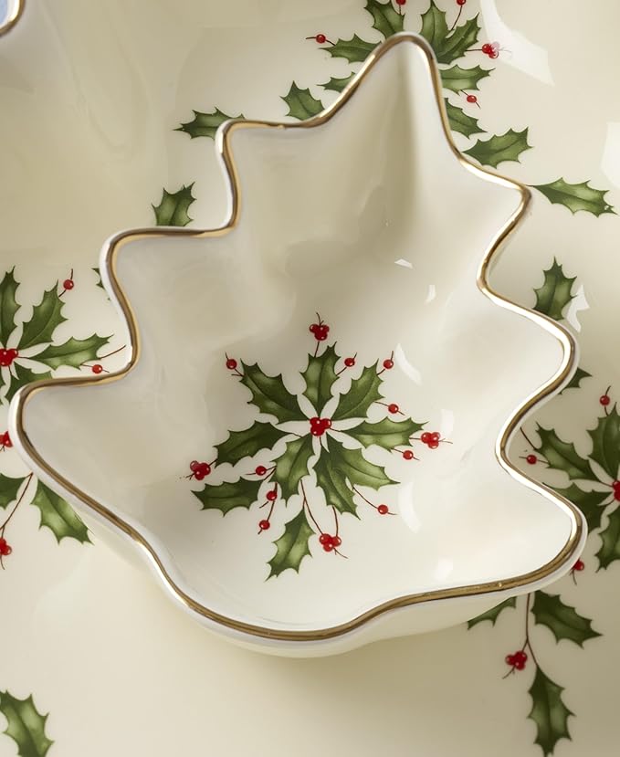 Lenox 898187 Holiday Tree Chip & Dip Set, Christmas Dishes, Festive Serveware