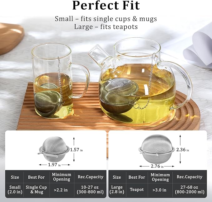 304 Stainless Steel Tea Strainers for Loose Tea Infuser Ball, Extra-Fine Mesh Tea Ball, Tea Holder Loose Leaf Tea Steeper, Tea Diffuser for Rooibos, Black Tea, Herbal & Spices (Large x 2)