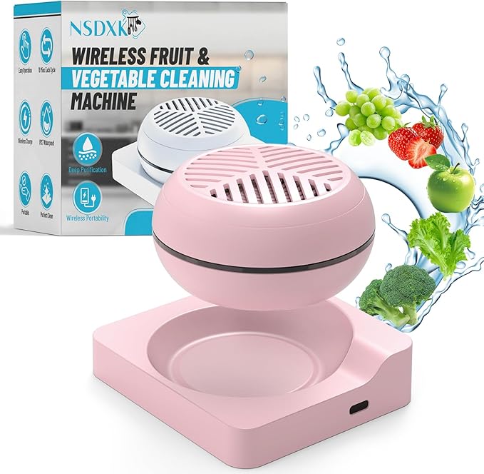 Fruit and Vegetable Washing Machine, Fruit Vegetable Cleaner Device, Portable USB Wireless Veggie Wash with Purification Technology, for Washing Fruits, Vegetables, Rice, Meat, Pink