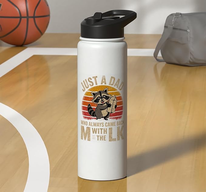 Just A Dad Who Always Came Back With The Milk Raccoon Retro Stainless Steel Insulated Water Bottle