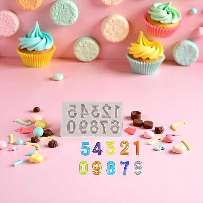 Gray Silicone Fondant Molds 3D Number 0-9 Fondant Chocolate Baking Molds For Cake Decorating Cupcake Topper Candy Chocolate Gum Paste Polymer Clay Fondant and Gum Paste Molds Pastry and Baking